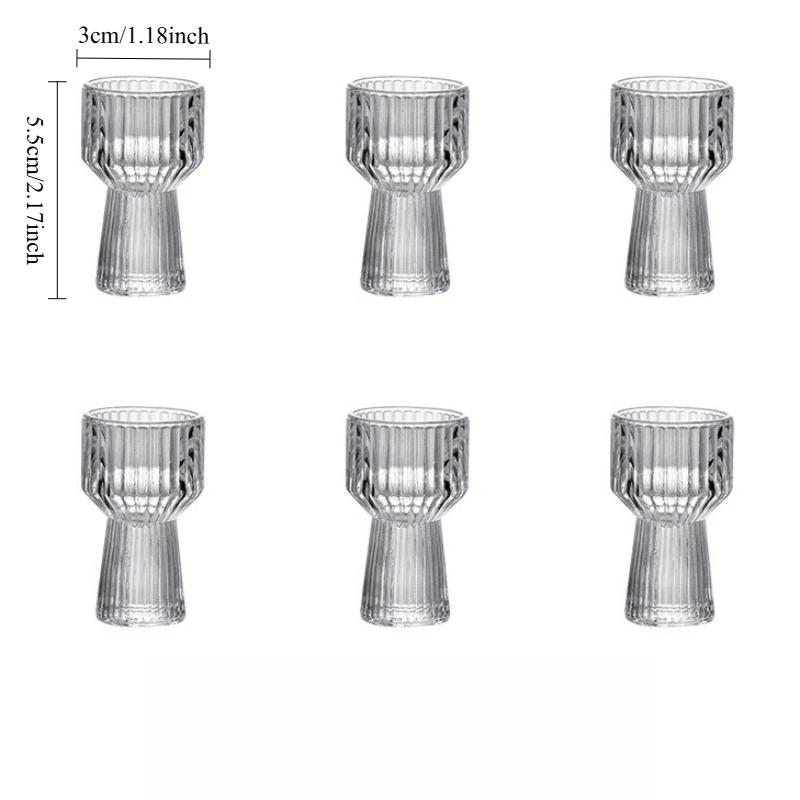 

6pcs Sets Striped Wine Glass Transparent Baijiu Cup Household Art Design Drinking Cup Bar Drinkware Spirits Cup Small Wine Glass 10ml