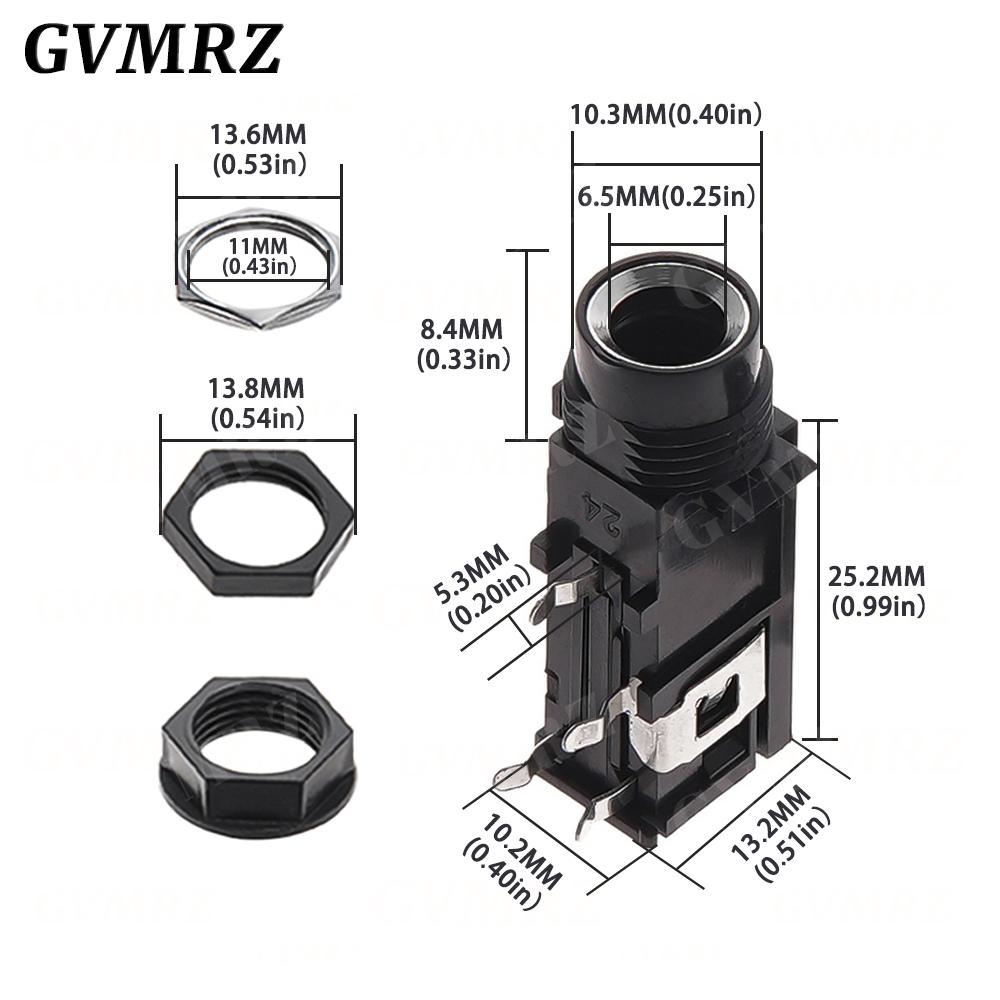 5PCS DIY 6.35mm / 6.5mm Jack Gold Plated 4P Stereo Dual Channel Microphone Socket 6.35 /6.5 Audio Straight jack Connector