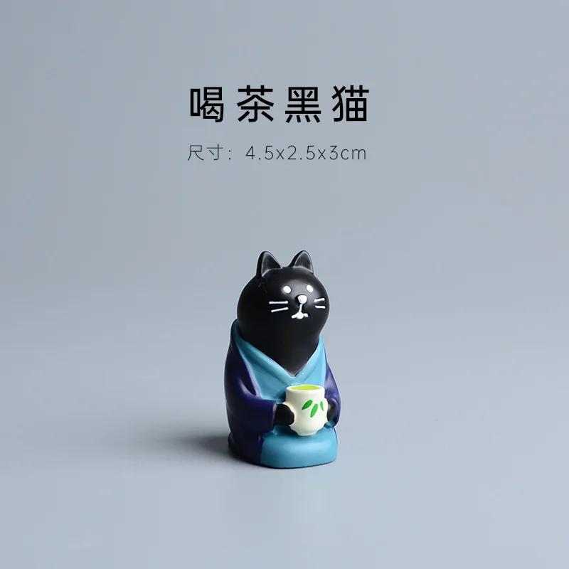 ZAKKA Cute Cartoon Tea Cat Ornament Resin Figurines Crafts Dollhouse Sushi Package Miniature Home Decor Desktop Accessories Gift