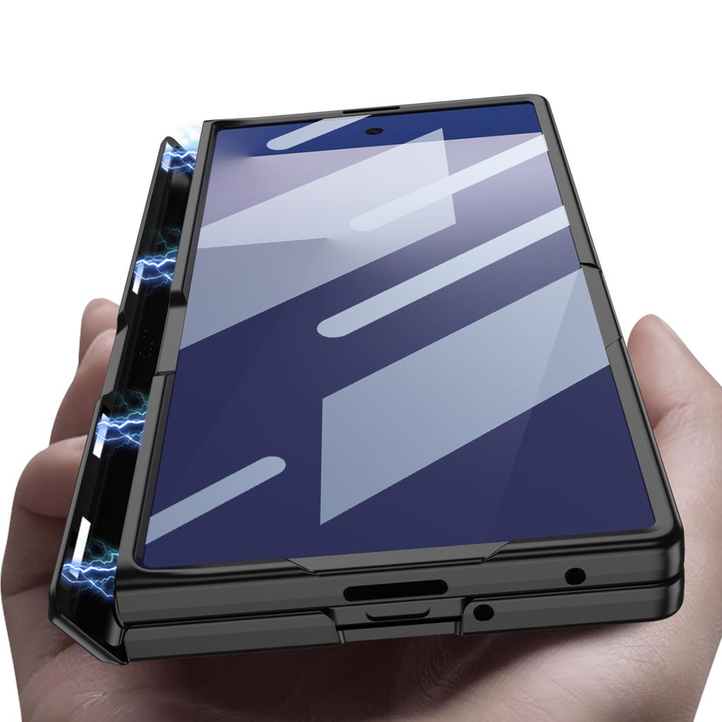Magnetic Hinge Protective Case For Samsung Galaxy Z Fold 7 6 5 With Screen Glass Film Anti-fall Matte Stand Z Fold7 Fold6 Cover
