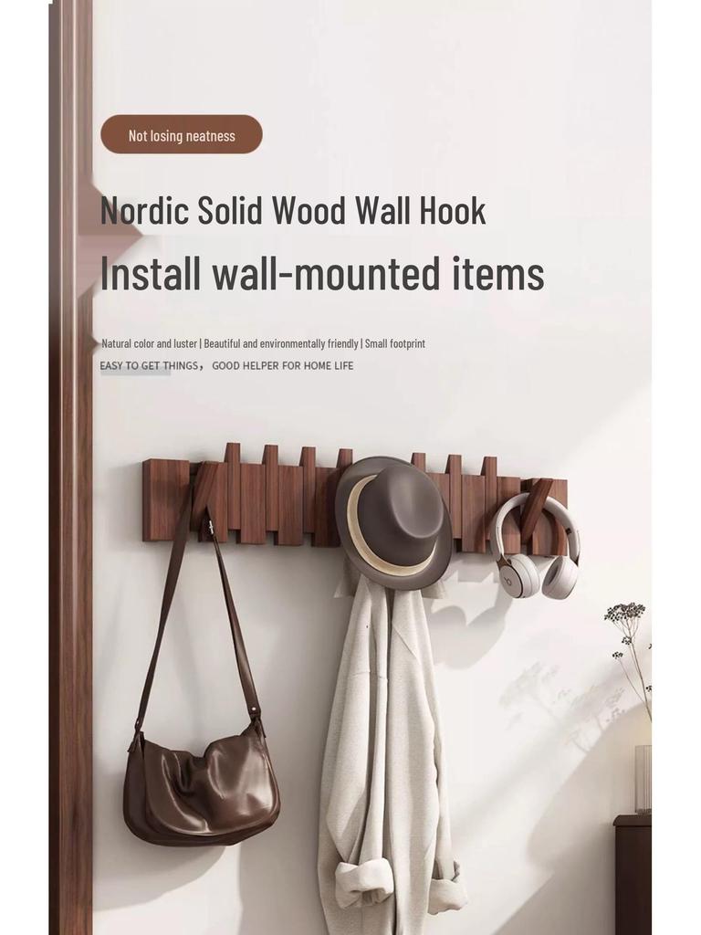 Solid Wood No-Drill Coat Hook & Wall Art for Entryway