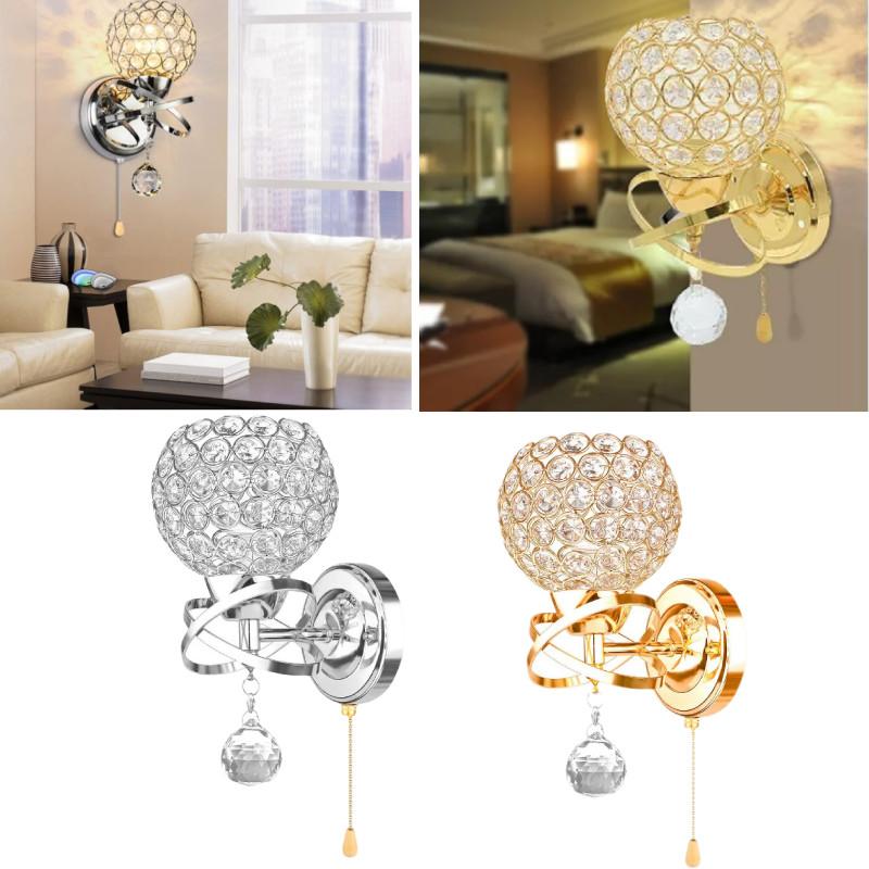 Crystal Wall Modern Light Holder Power Pull Switch Bedroom Hallway Lamp Wall