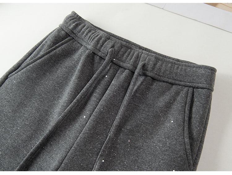 Women's Gray Sequin Velvet Wide-Leg Trousers: Winter Warm, Casual, Thickened, Straight-Leg Fit