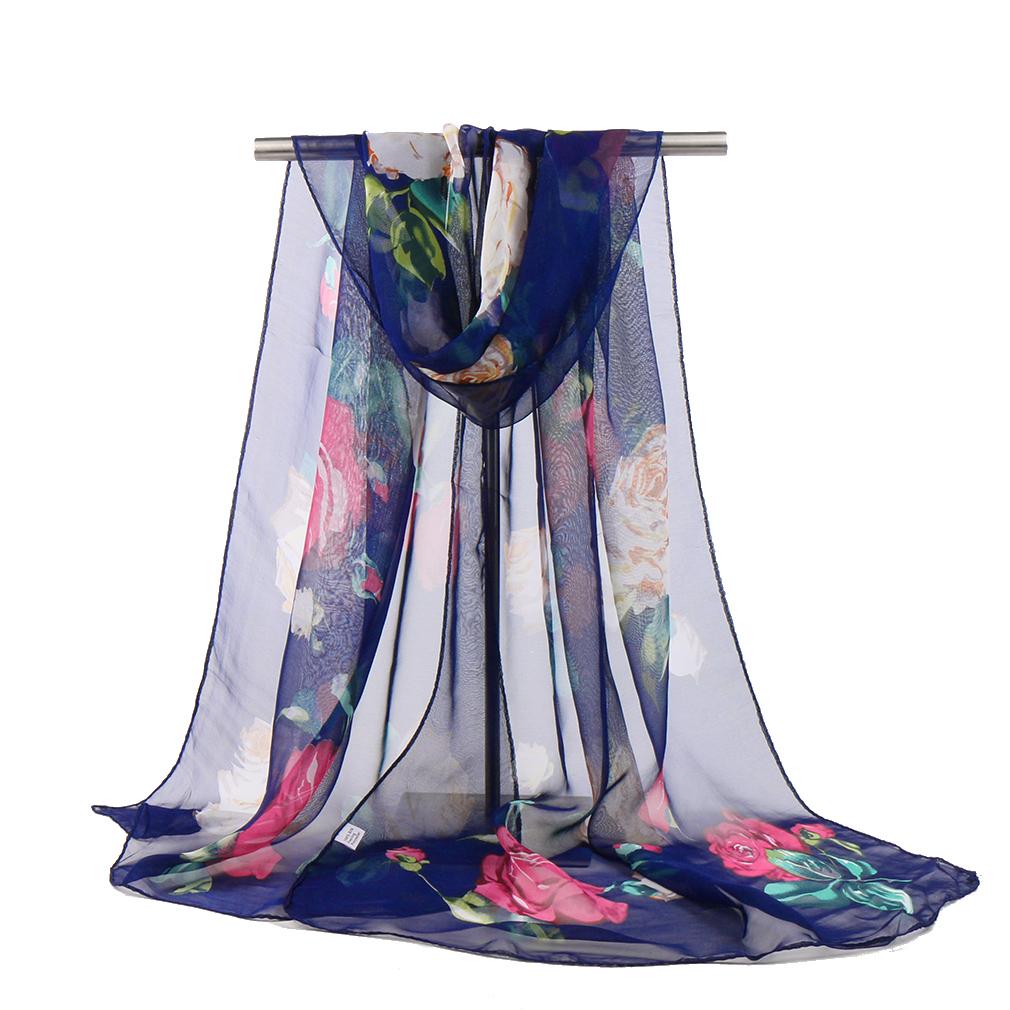 New Fashion Floral Printing Beach Silk Scarf Shawls Female Long Wraps Beach Spring  Summer Sunscreen Hijab For Women 160*50Cm