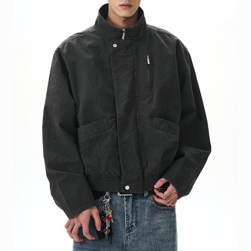 Unisex Retro Stand-Collar Bomber Jacket - Spring/Autumn Short Loose Casual Outerwear