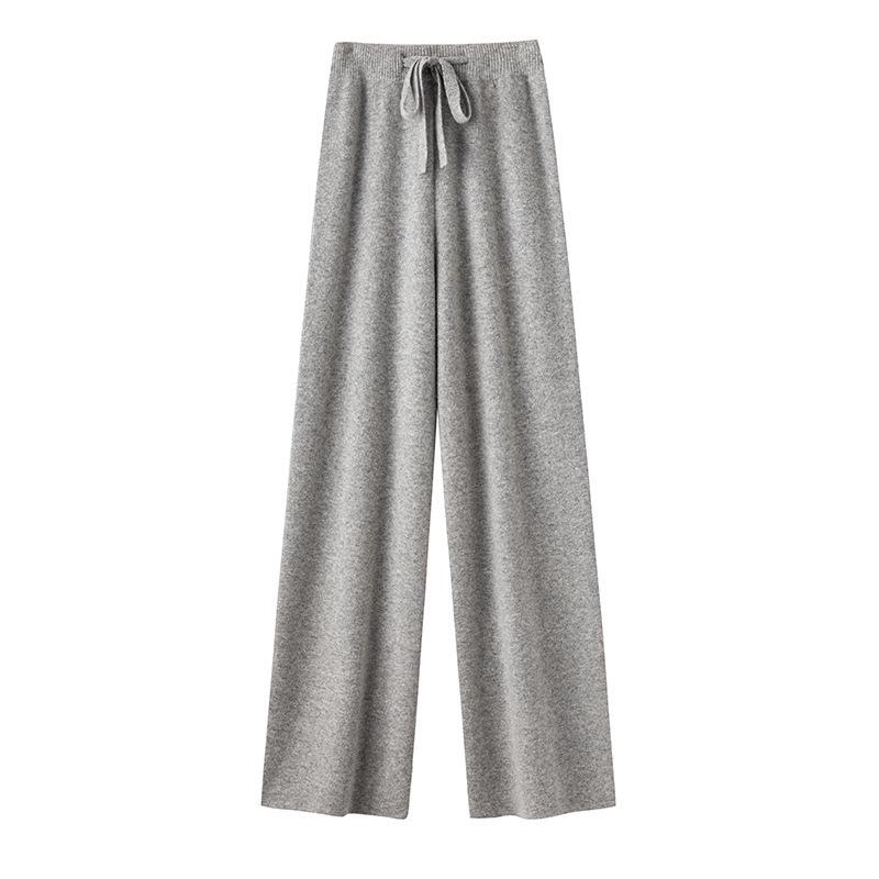 Women's 100% Australian Wool Wide-Leg Pants - Extra Long Cashmere Knit for Autumn/Winter