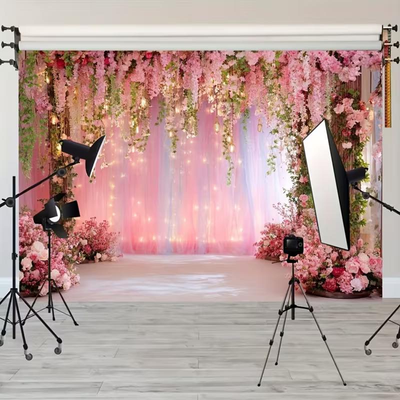 2D Romantic Flower Curtain Backdrop - Wedding Photography Background for Party