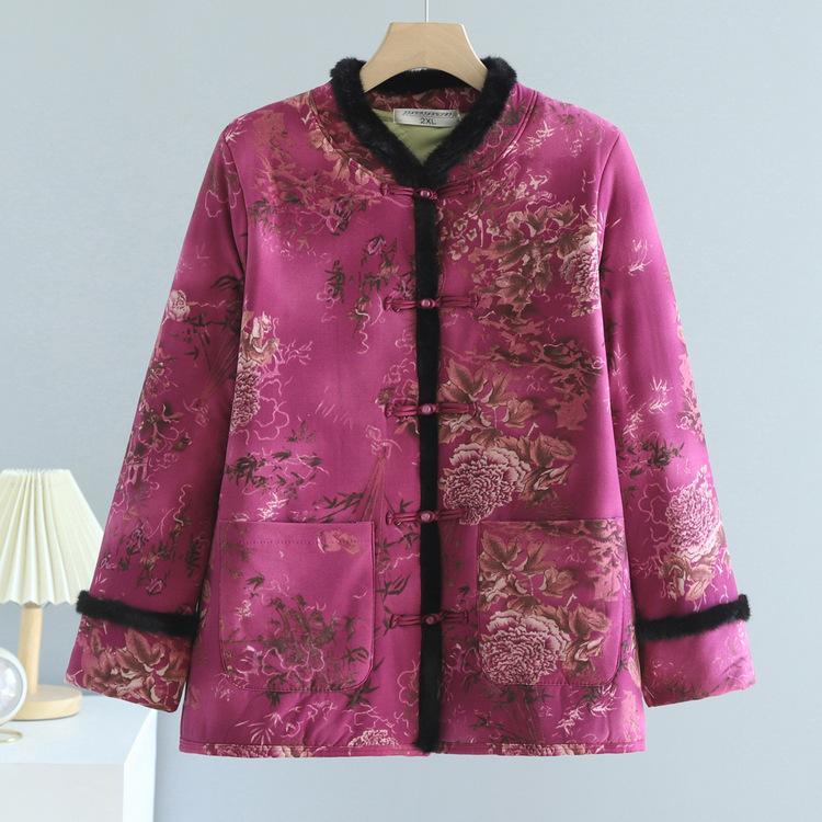 

Матери среднего и пожилого возраста носят зимой хлопчатобумажную одежду на пуговицах, новые теплые и тонкие куртки в стиле Тан 5XL фиолетовый