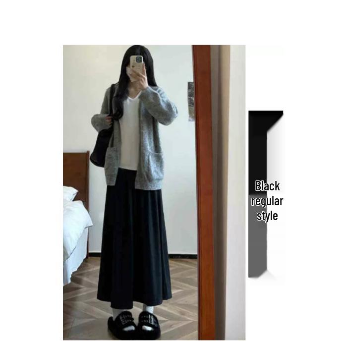 Deep Gray Early Autumn A-Line High-Waisted Skirt: Women's Casual Draping Slimming Skirt