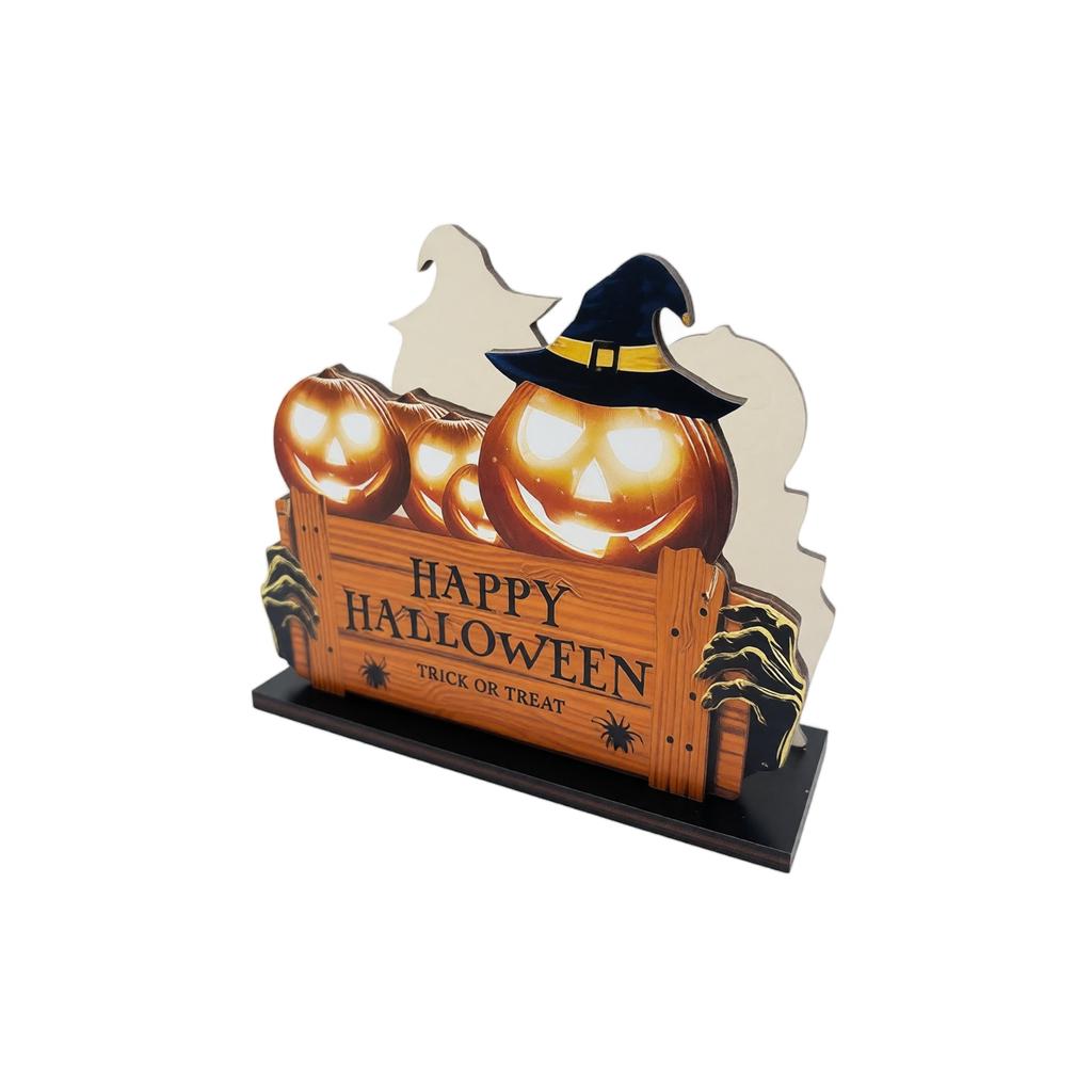 Wooden Halloween Napkin Holder Tabletop Decoration Festive Party Home Display Seasonal Ornament with Pumpkin and Ghost Design