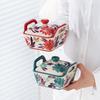 Ceramic Covered Bowl Hand-painted Candy Snack Storage with Lid Bead Point Baking Bowl Rice Bowl