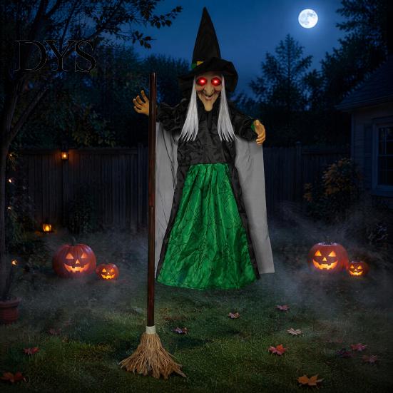 Spooky Halloween Gift for Adults 180cm Props, Flying Witch Decoration with Scary Sounds & Lights, Luminous Broom Garden Yard Lawn, Haunted House