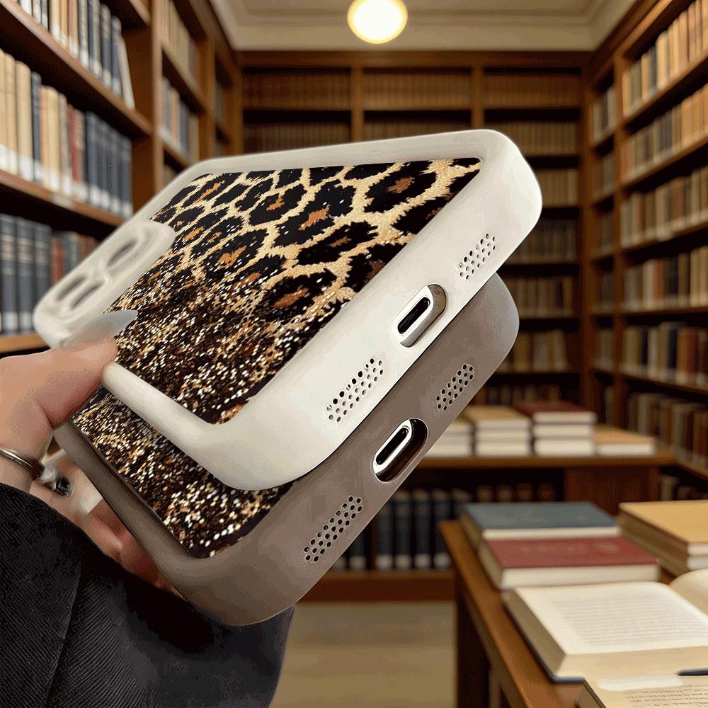 Gold Glitter Leopard Print Phone Case for iPhone 17 16 15 14 13 12 11 Pro Max Plus Anti Scratch, Gel Flexible Protective