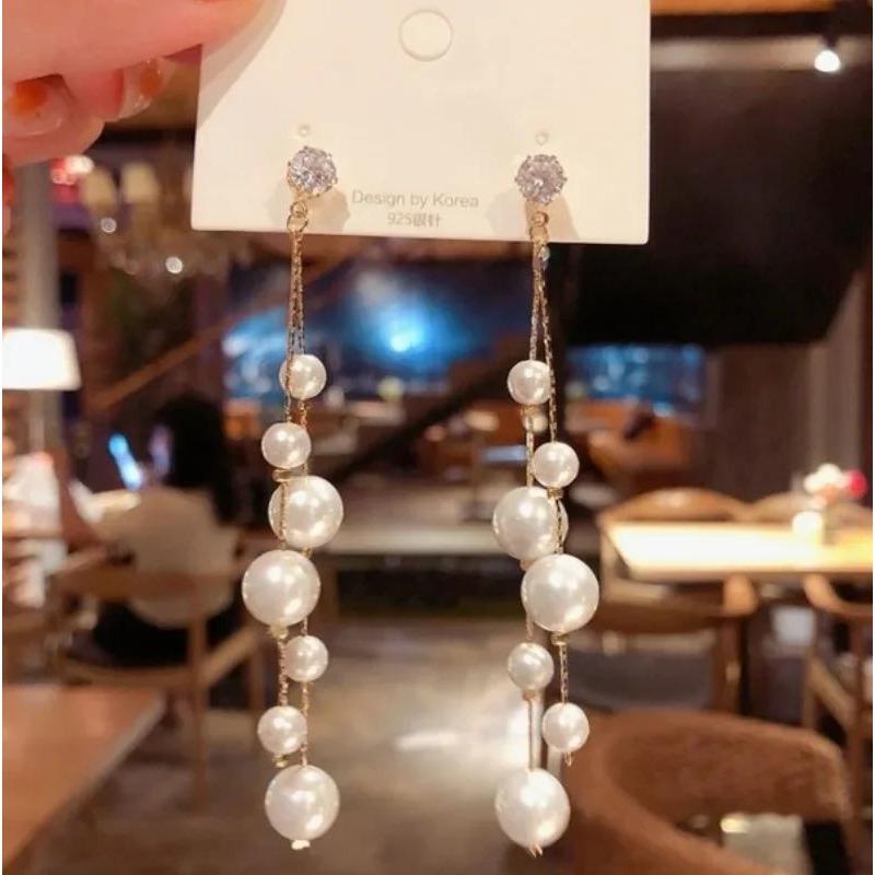 Statement Delysia King Pearl Earrings with Long Dangling Design