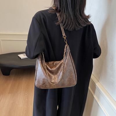 Retro Shoulder Bag 2025 New Fashion Texture PU Women's Bag Simple Solid Color Work Commuter Bag