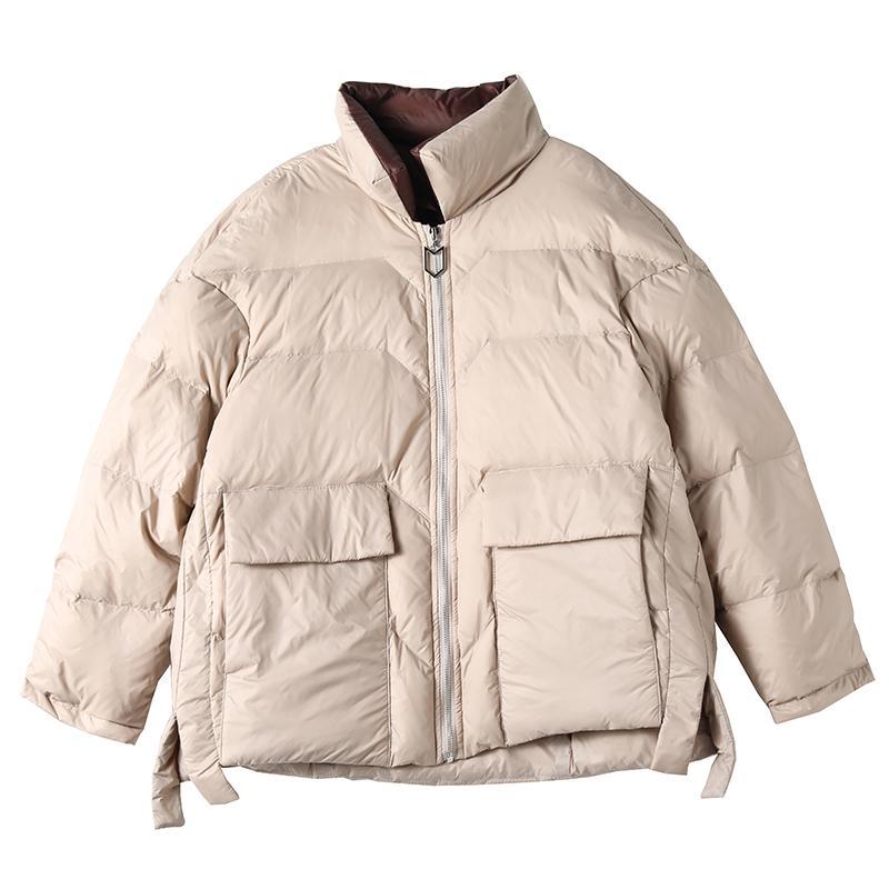 Women White Duck Down Jacket Winter Stand Collar Loose Down Coat Female Warm Short Snow Outwear
