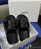 2024 High-Version SMF-K Fur Slippers: Thick-Soled Leather & Velvet Cross Design in Black/Gray