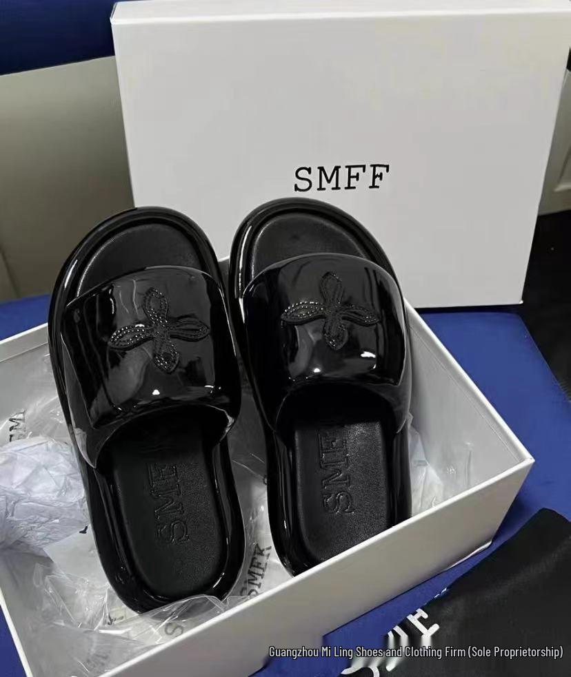2024 High-Version SMF-K Fur Slippers: Thick-Soled Leather & Velvet Cross Design in Black/Gray