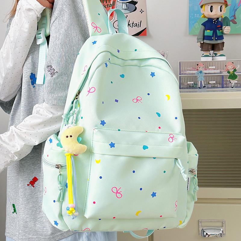School bag female ins Japanese girl college style bow backpack Korean version Harajuku printed middle school student backpack female