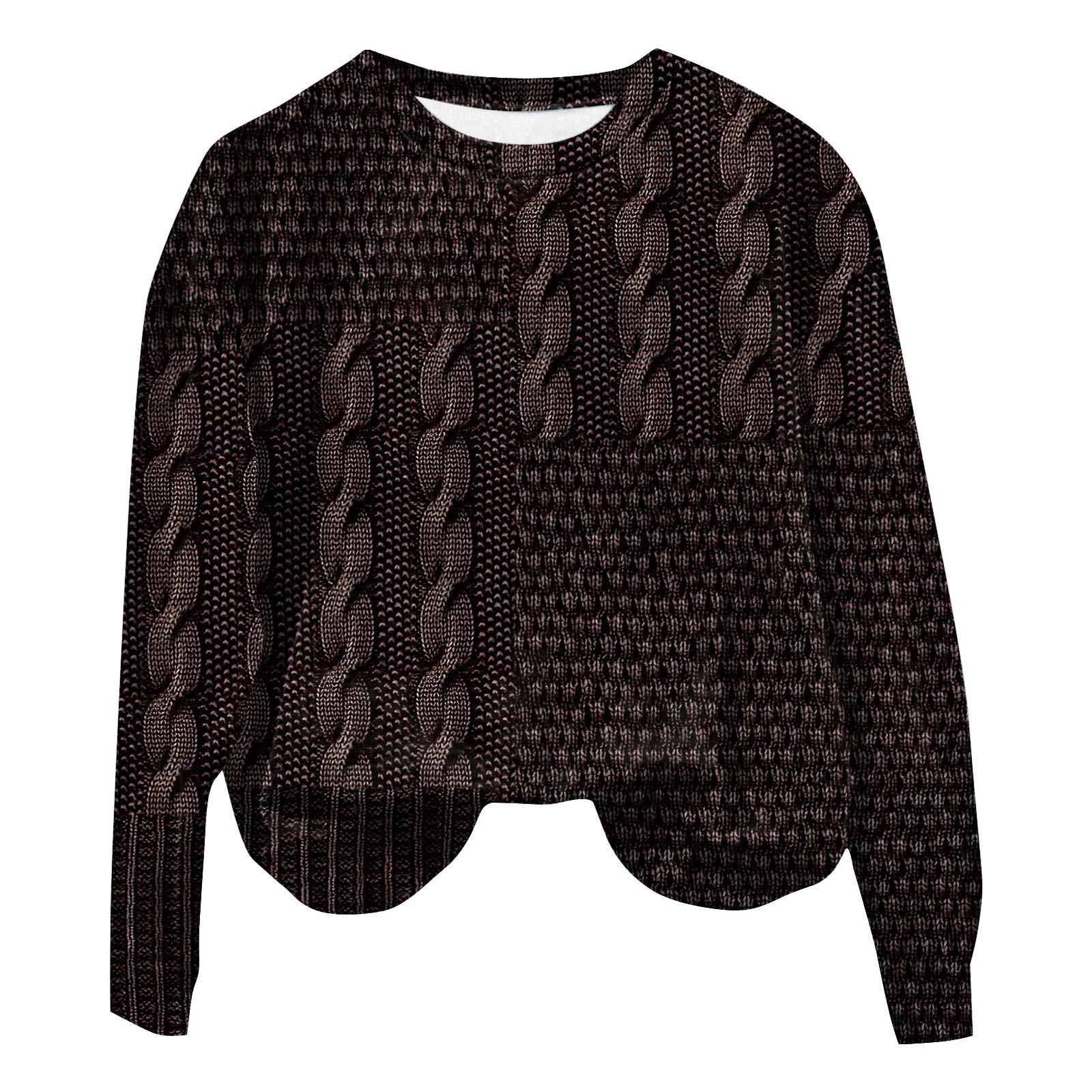 Женская мода ChristmasPrinted с длинным рукавом свободный круглый вырез толстовка Топ L — фото 3