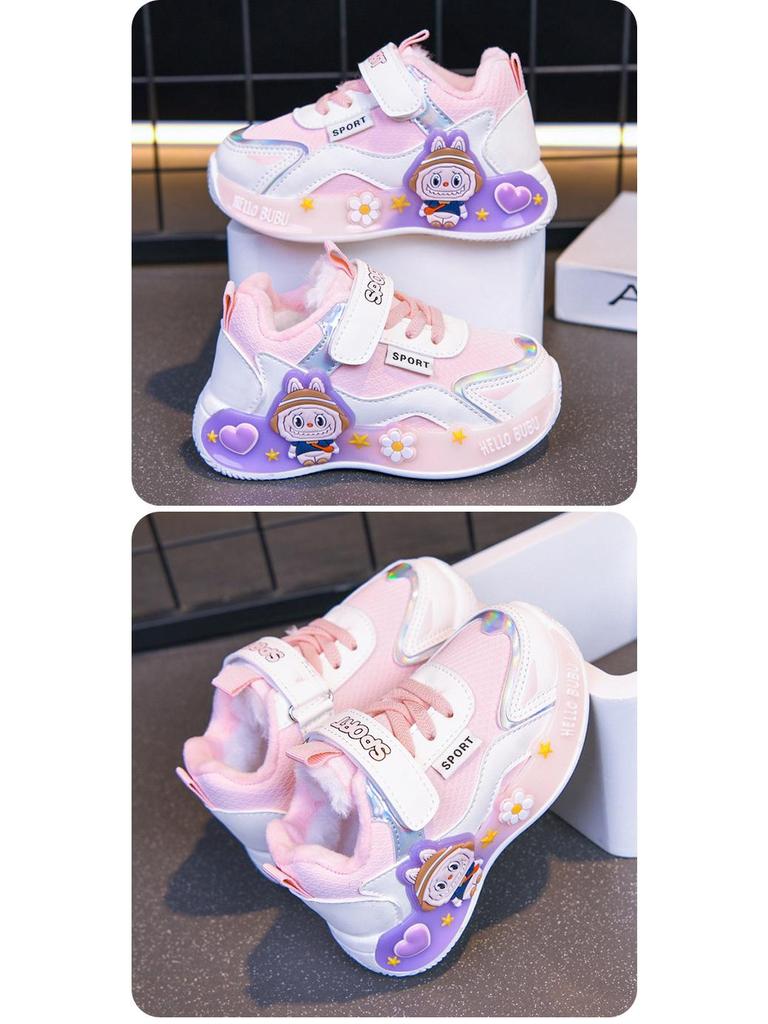 Kinder-Fleece-gefütterte Cartoon-Sportschuhe – Weiche Sohle, Bequeme Lauflernschuhe für Kleinkinder, Niedliche Freizeit-Sneaker für Mädchen.