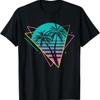 80s Vaporwave Palm Trees Retro Party T Shirt Black S Vintage Comfortable Graphic Fashion Slightly Stretched Stylish