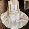 White Vest Skirt for Women In Summer New French Loose Design Mid-length Irregular Suspender Dress
