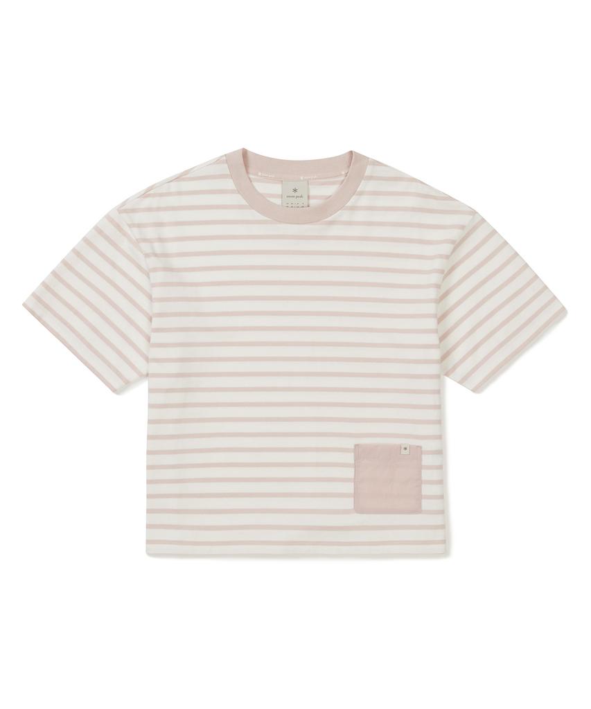 SNOWPEAK APPAREL Cotton Women'S Striped Semi-Crop Short Sleeve T-Shirt (S25Mwfts69) Light Pink