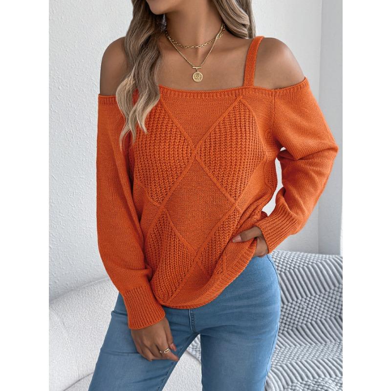 Women S Solid Off Shoulder Lantern Sleeve Pullover Sweater
