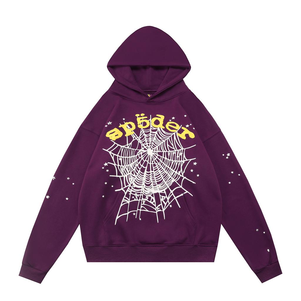 Cross-border beauty tide sp5der loose American hip-hop street casual loose and versatile pure cotton hooded sweater printing