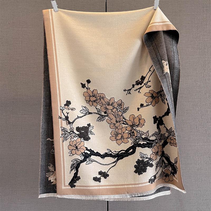 Autumn New Cashmere Tassel Scarf Women's Fashion Age-reducing Jacquard Scarf Warm and Thickened Large Shawl