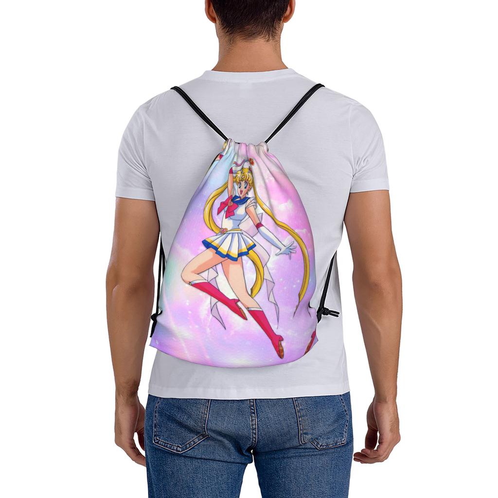 Custom Sailors Anime Moons Drawstring Bags Women Men Lightweight Tsukino Usagi Sports Gym Storage Backpack