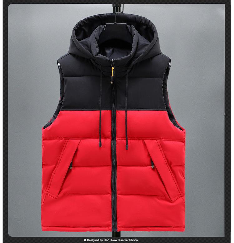 Herren Plus Size Color Block Baumwollweste mit abnehmbarer Kapuze - Herbst/Winter Lässige Weste