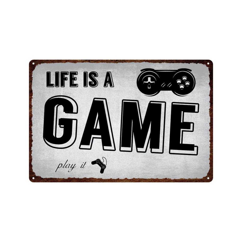 Vintage Game Zone Tin Sign  Gamer At Work Warning Metal Wall Decor for Home Club Game Room Man Cave