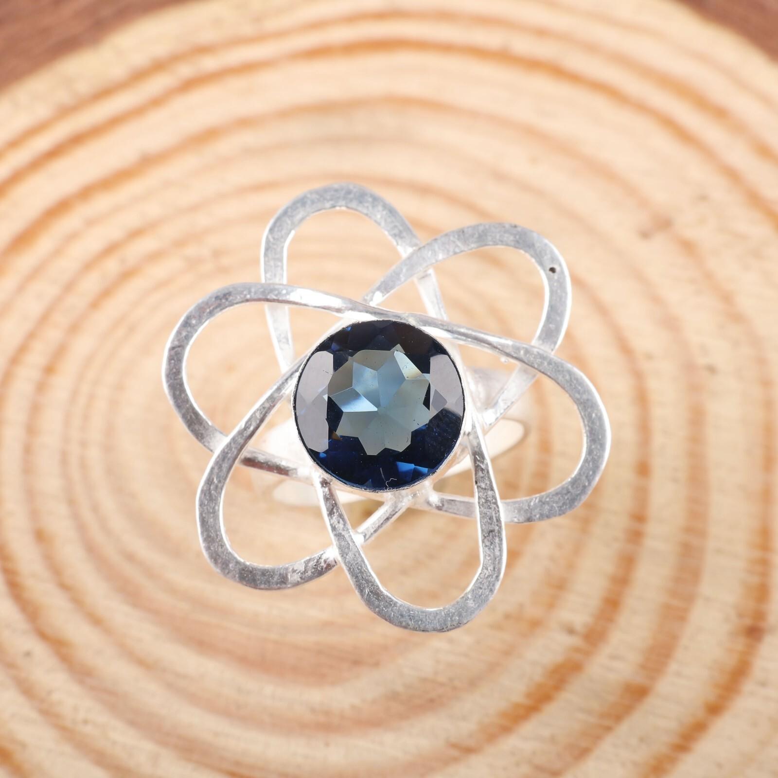 

Натуральный лондонский голубой топаз драгоценный камень 925 стерлинговое серебро ювелирные изделия кольцо ручной работы RR-21-1 13