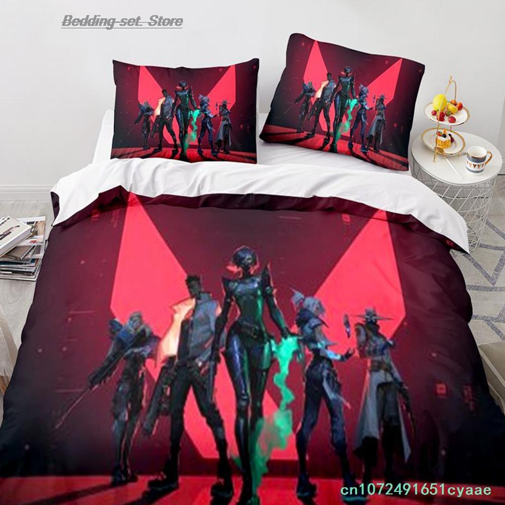 Gaming Valorant Bedding Set Single Twin Full Queen King Size Bed Set Aldult Kid Bedroom Duvetcover Sets 3D Print Anime 030