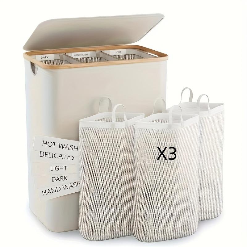 160L Extra Large Laundry Basket with Lid 3-Grids Inner Bags Laundry Hamper Handles Classification Labels Foldable Laundry Basket