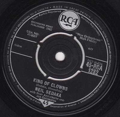 7inch Record NEIL SEDAKA - King Of Clowns 45RCA1282 RCA 1962 UK Pop Used