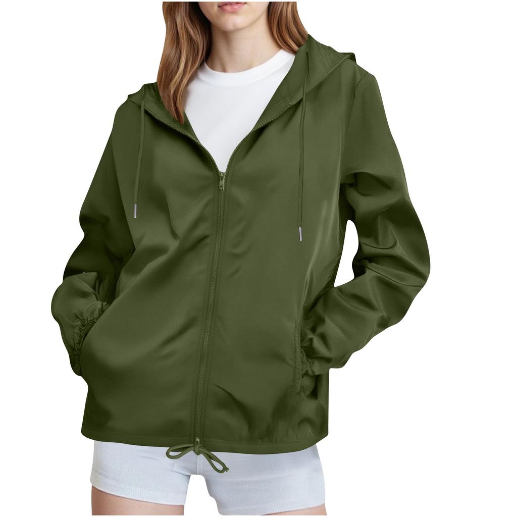 Women Solid Rain Jacket Outdoor Plus Waterproof Hooded Raincoat Windproof