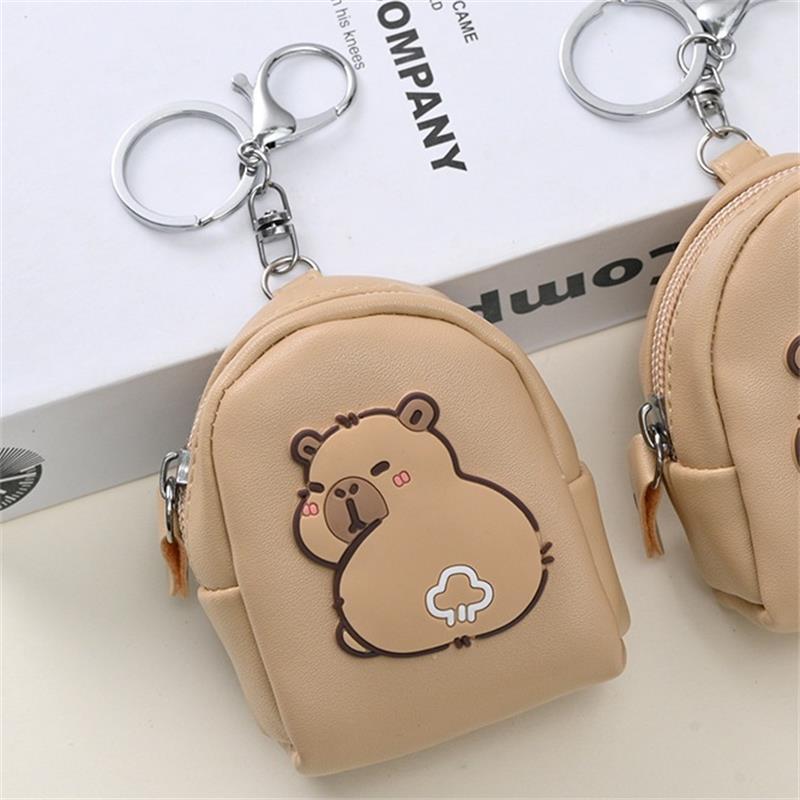 Cute Capybara Pu Schoolbag Shape Coin Purse Girly Portable Lipstick Earphone Large Capacity Storage Bags Keychain Pendants Gifts