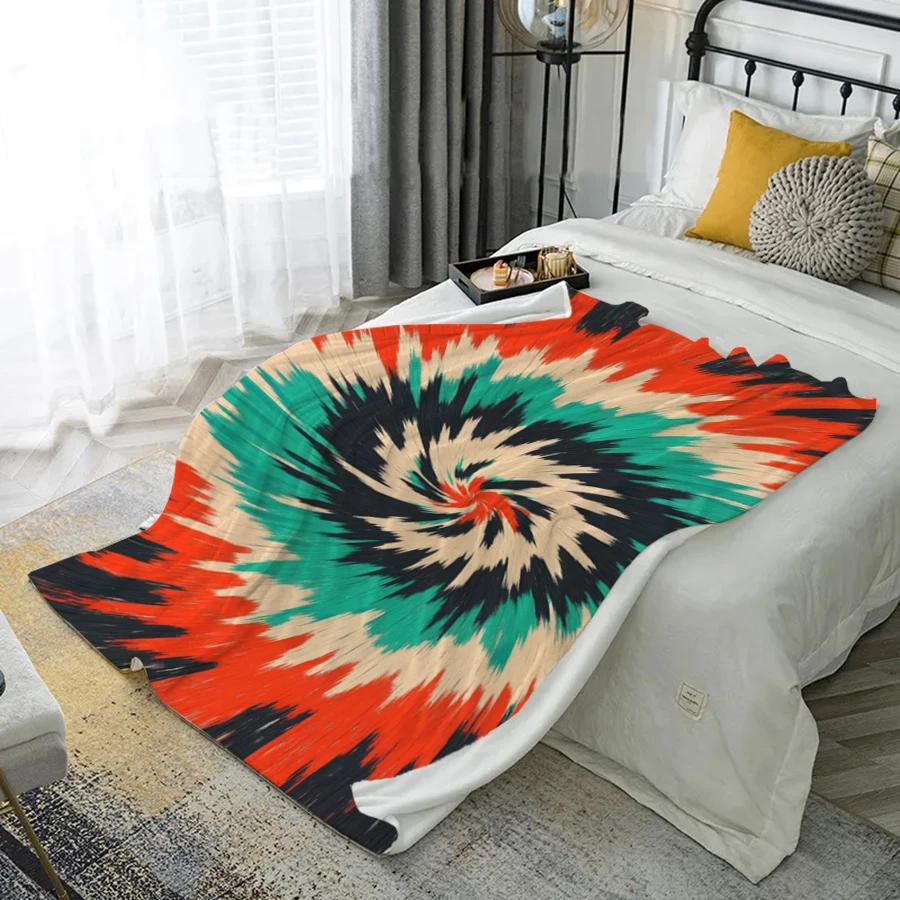 Spiral Tie-Dye Pattern Microfiber Flannel Cover Blanket Bedroom Living Room Sofa Soft And Comfortable Home Decoration