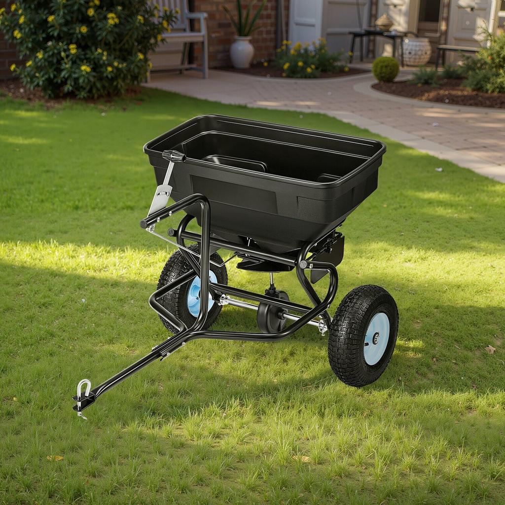 Tow Behind Broadcast Spreader, 130LBS Capacity, Tow/Push Garden Spreader with 13 In Tires, 30 Adjustable Setting & 9.8 Ft Spreading Width, Lawn