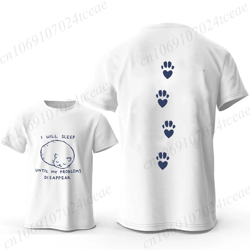 

Я буду спать, пока мои проблемы не исчезнут Мужские футболки Повседневные футболки с ленивым котом Мультяшные футболки Аниме футболка Мода Харадзюку Уличная одежда S