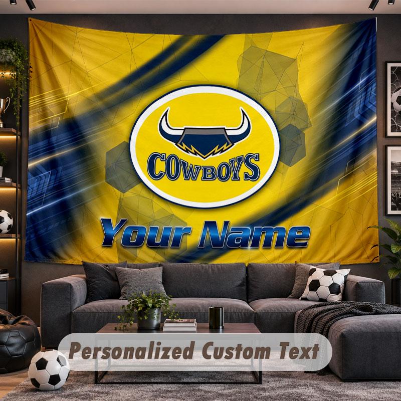 Wall Hanging Tapestry Custom NameNorth Queensland Cowboys Pattern Personalized Printed Fabric Wall Decor