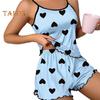 Women's Cami Pajama Set Sleeveless Heart Print Tank Top And Ruffle Shorts Sleepwear Set Summer Two Piece Loungewear Suit
