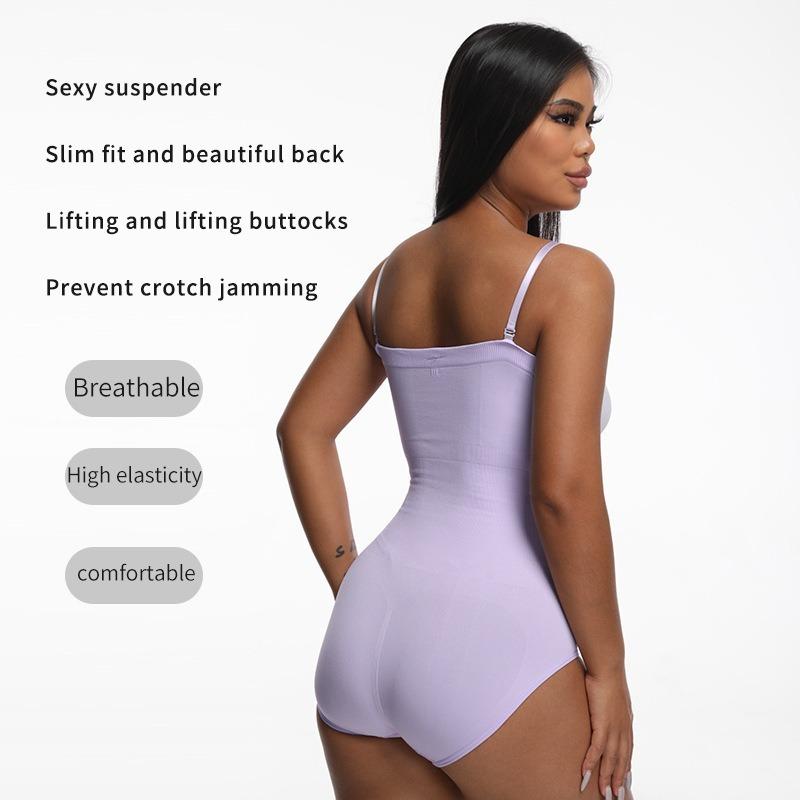 Solid Color Seamless Strappy One Piece Tummy Control Body Shaper For Women