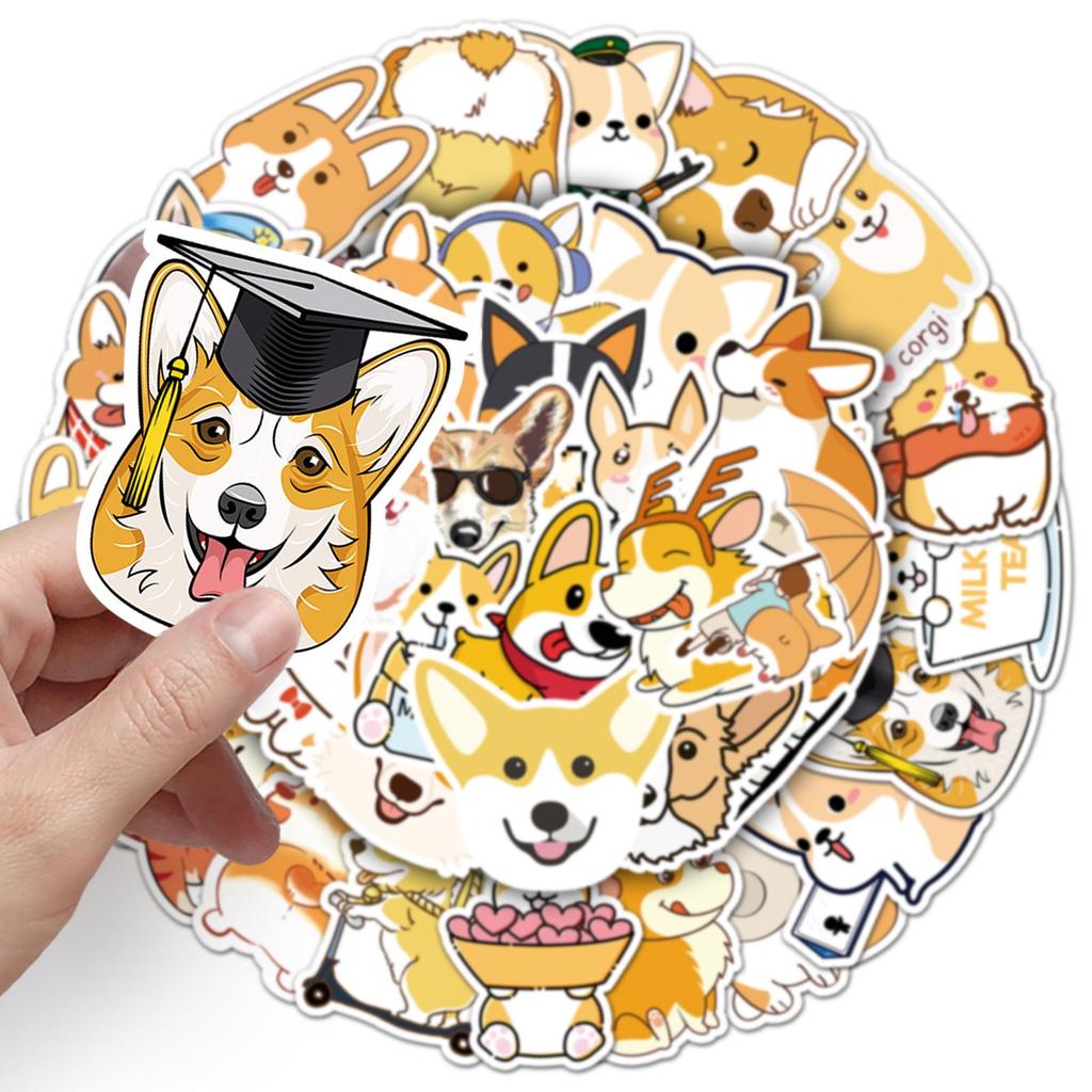 50PCS Corgi Graffiti Stickers - Cartoon Animal Waterproof Decals for DIY Phone Cases, Water Bottles, Luggage