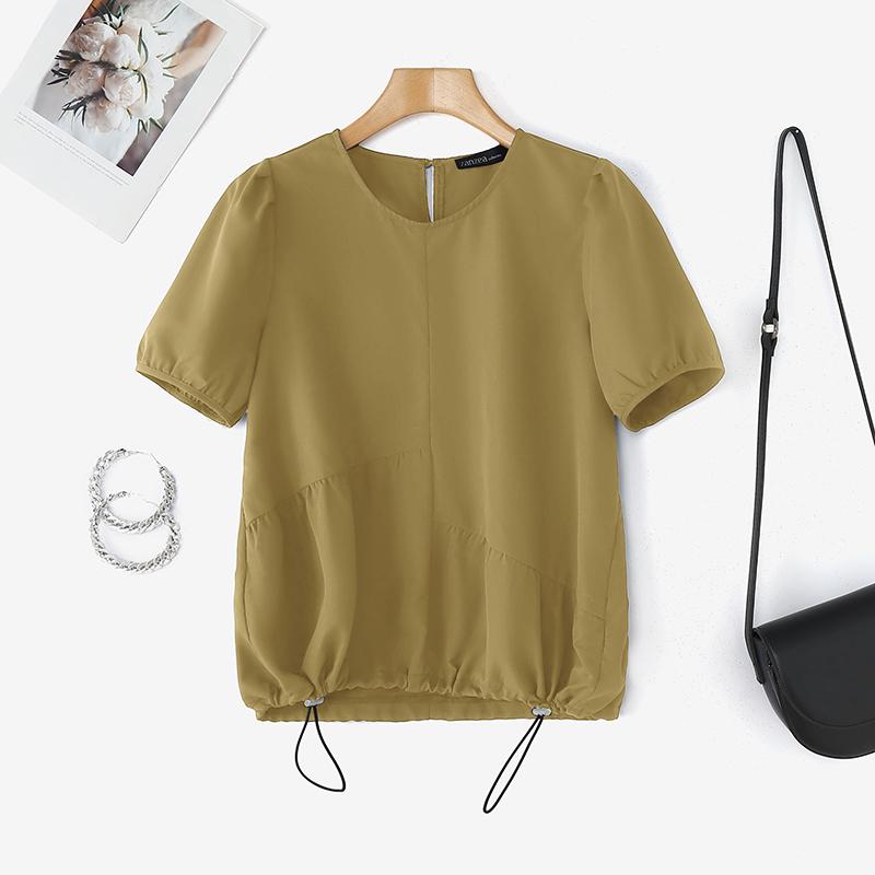 

ZANZEA Женская летняя повседневная блузка с круглым вырезом и коротким рукавом M