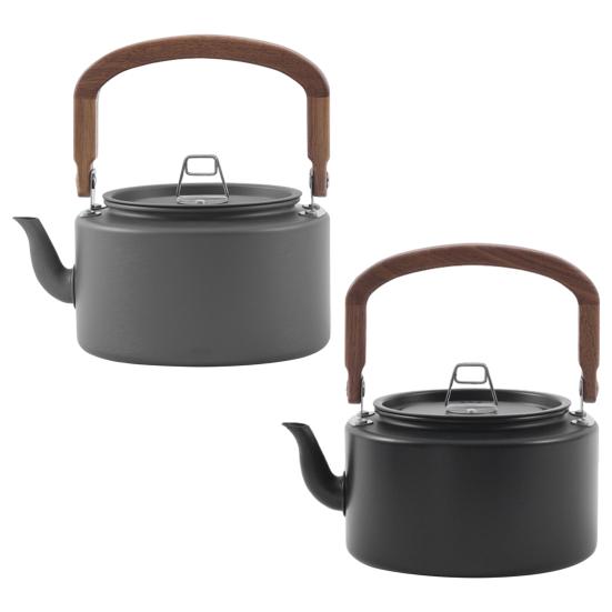 1.2L Aluminum Alloy Camping Kettle with Anti-Scalding Wooden Handle Portable Lightweight Outdoor Traveling Hiking Picnic Coffee Pot Tea Kettle