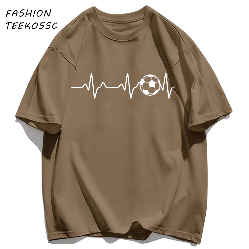 Football Electrocardiogram Print Men T Shirt Crewneck Summer TShirt Casual Loose Clothes Unisex AllMatch Cotton Sportswear